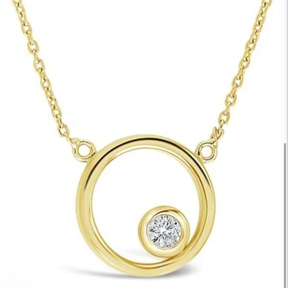 Sterling Silver Circle Pendant Necklace with CZ Stud NWT - Picture 1 of 7